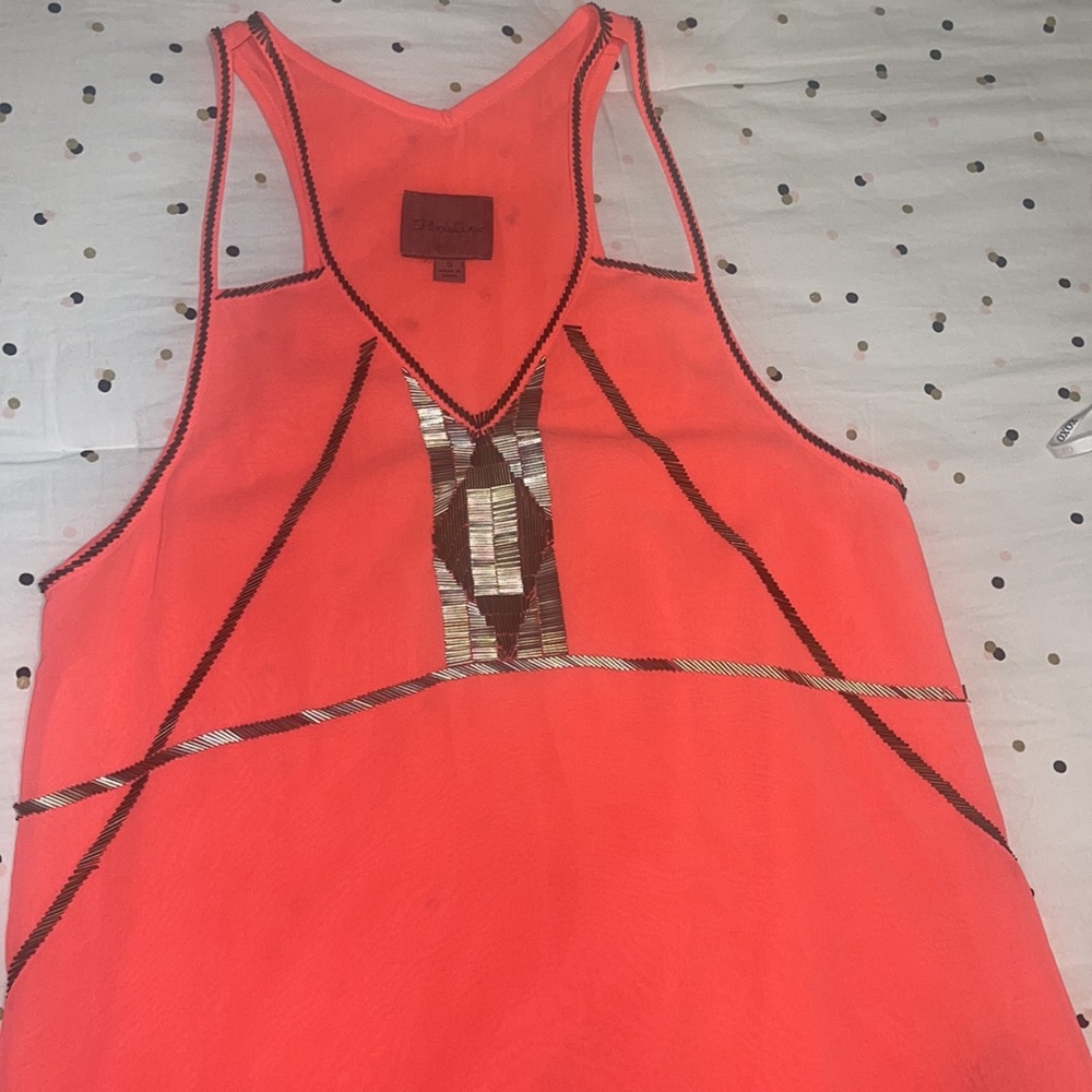 Beaded bright pink/orangeI Madeline gorgeous flowy beaded tank size small EUC
